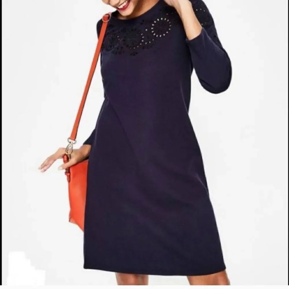 Boden blue laser cut neckline Sweatshirt Dress sz 6R